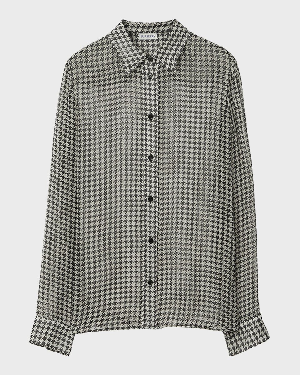 Houndstooth Button-Front Blouse